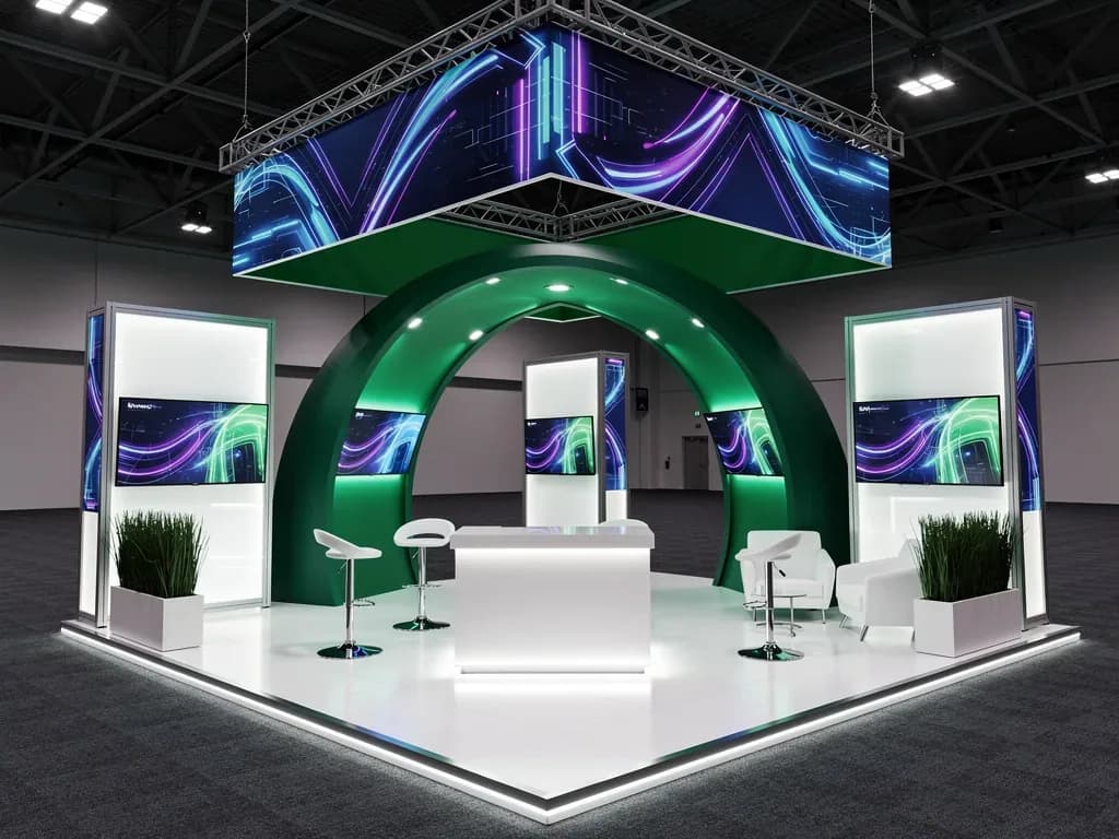 Apex 20x20 Modular Island Exhibit with Integrated Brand Storytelling