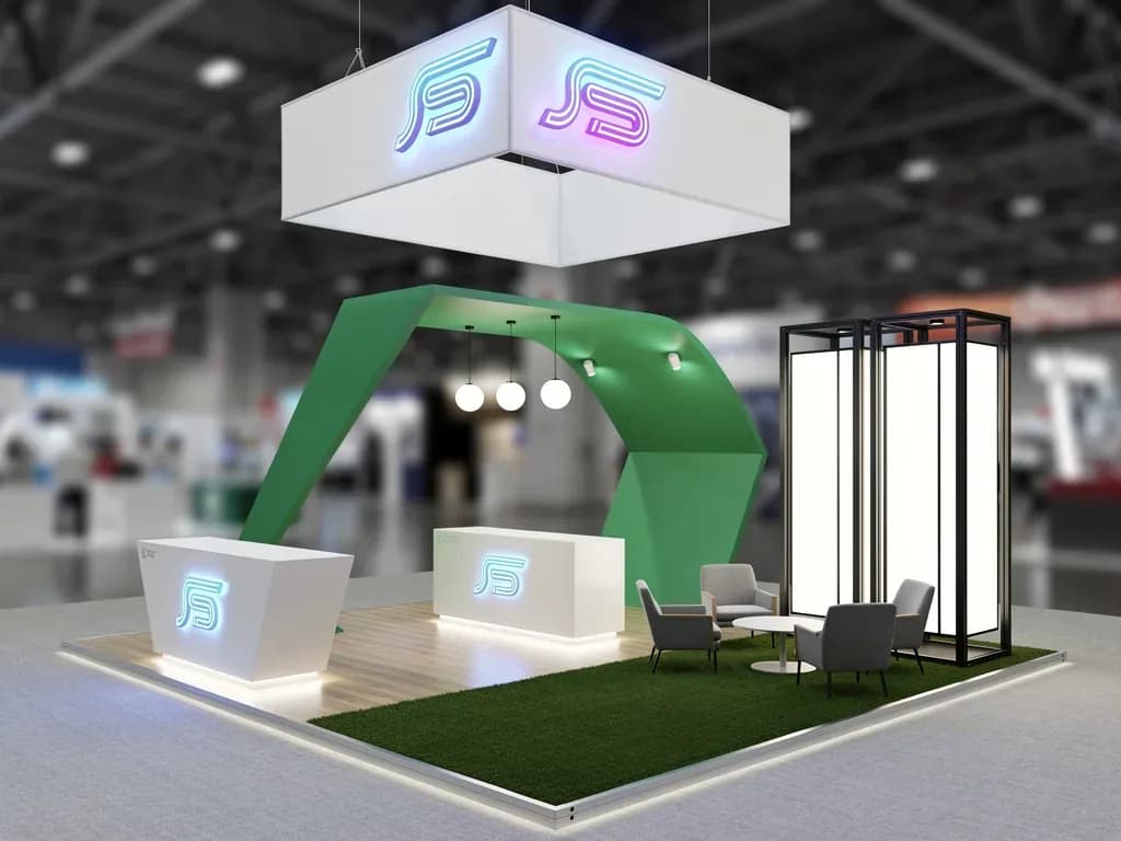 Apex 20x30 Modular Island Exhibit with Integrated Brand Zones