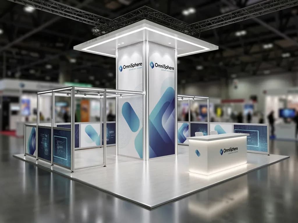 OmniSphere 30x30 AI Island Exhibit with Central Tower
